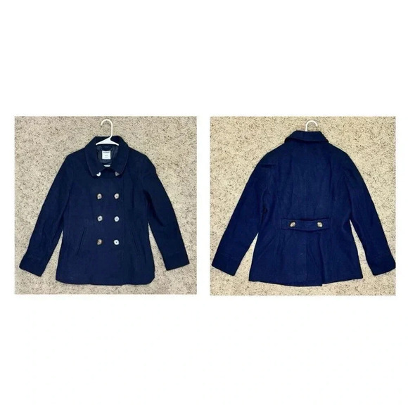 OLD NAVY VINTAGE Womens Navy Double Breasted Pea Coat Recycled Wool Blend Medium - Picture 1 of 8